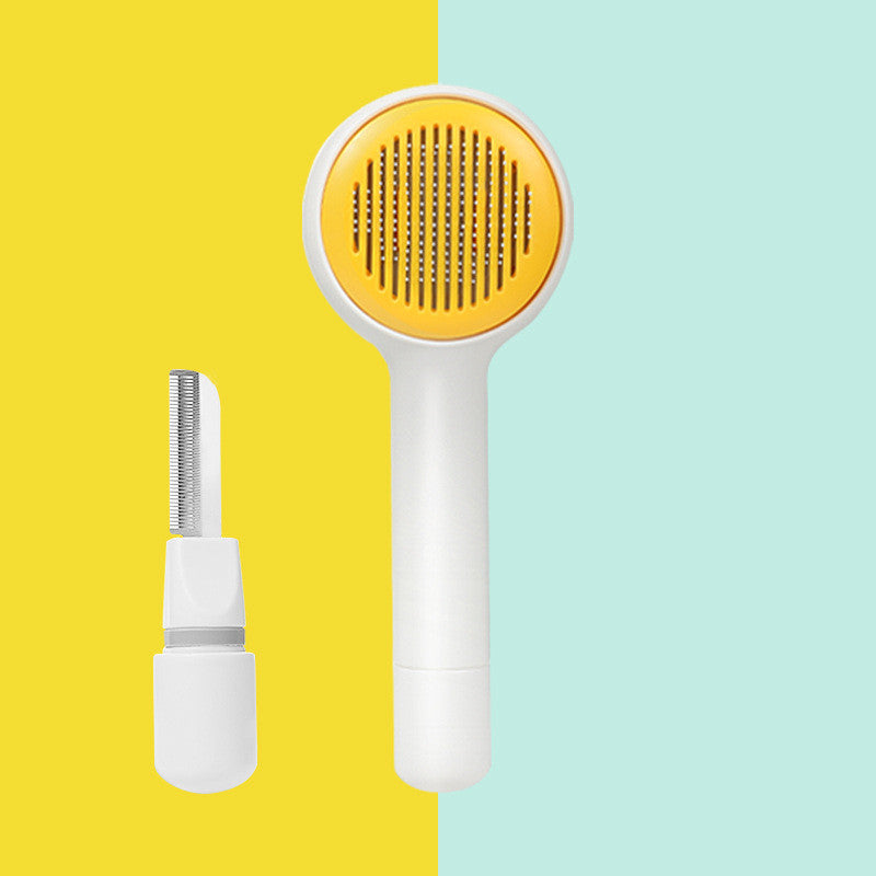 HKM-679955 Dual-Sided Cat and Dog Combing Brush with One-Button Hair Removal, Precision Ruler Comb, 21x8cm