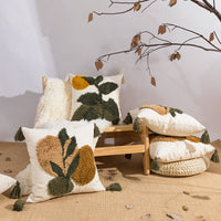 HKM-680019 Bohemian Tufted Pillow with Tassels - 45cm Floral Design Cushion Cover