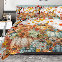 HKM-680019 Colorful Pumpkin Pattern Quilt Set with Pillow Shams - Twin, Full, Queen, King Sizes, All Season Use