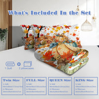 HKM-680019 Colorful Pumpkin Pattern Quilt Set with Pillow Shams - Twin, Full, Queen, King Sizes, All Season Use