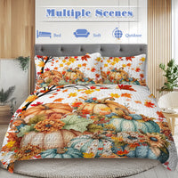 HKM-680019 Colorful Pumpkin Pattern Quilt Set with Pillow Shams - Twin, Full, Queen, King Sizes, All Season Use