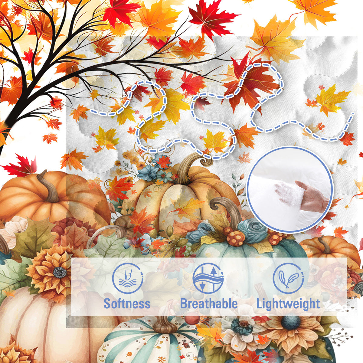 HKM-680019 Colorful Pumpkin Pattern Quilt Set with Pillow Shams - Twin, Full, Queen, King Sizes, All Season Use