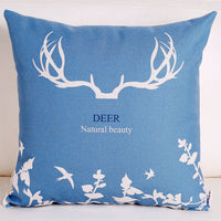HKM-680083 Retro Style Blue Elk Cotton and Linen Pillowcase - Square 45x45cm and Waist 30x50cm