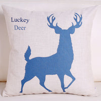 HKM-680083 Retro Style Blue Elk Cotton and Linen Pillowcase - Square 45x45cm and Waist 30x50cm
