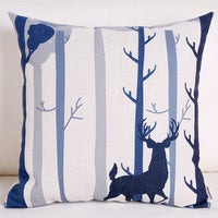 HKM-680083 Retro Style Blue Elk Cotton and Linen Pillowcase - Square 45x45cm and Waist 30x50cm
