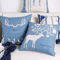HKM-680083 Retro Style Blue Elk Cotton and Linen Pillowcase - Square 45x45cm and Waist 30x50cm