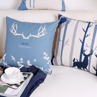 HKM-680083 Retro Style Blue Elk Cotton and Linen Pillowcase - Square 45x45cm and Waist 30x50cm