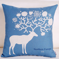 HKM-680083 Retro Style Blue Elk Cotton and Linen Pillowcase - Square 45x45cm and Waist 30x50cm