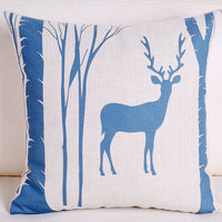 HKM-680083 Retro Style Blue Elk Cotton and Linen Pillowcase - Square 45x45cm and Waist 30x50cm