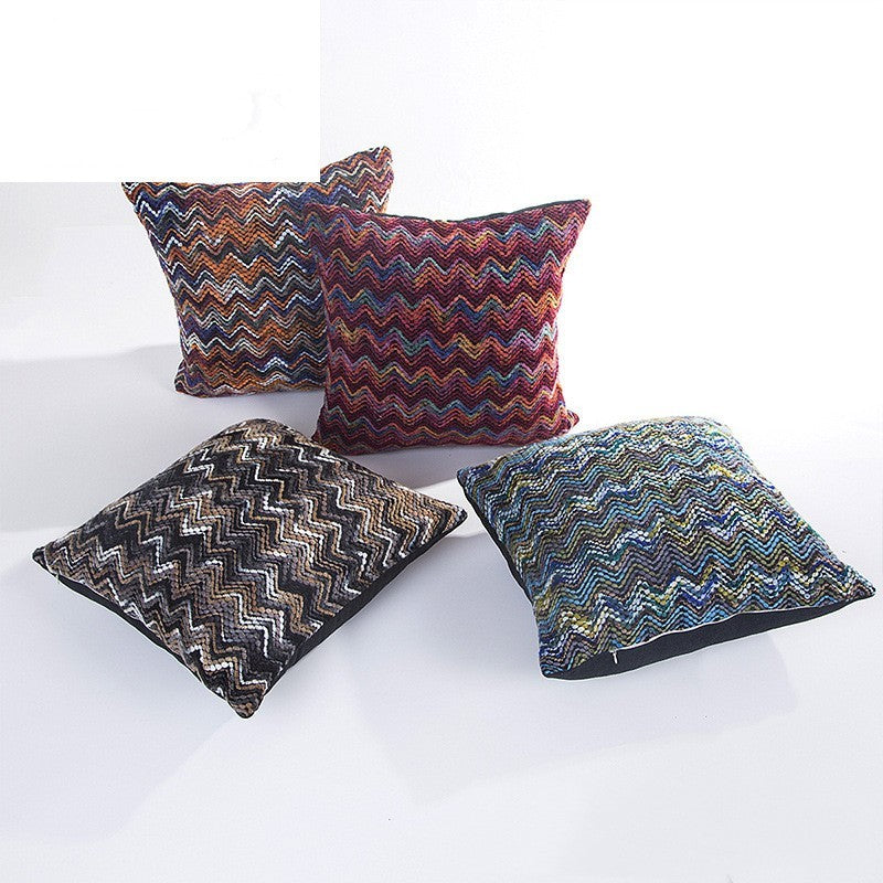 HKM-680147 Blended Wool Stripes Knitted Cushion Cover in Red, Black, Orange, and Blue - 45x45cm