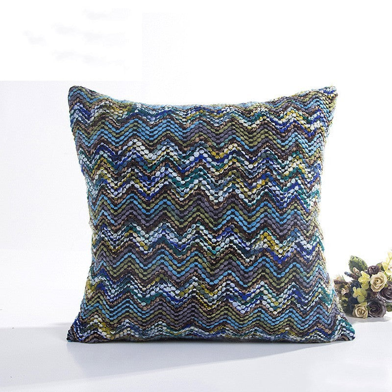 HKM-680147 Blended Wool Stripes Knitted Cushion Cover in Red, Black, Orange, and Blue - 45x45cm