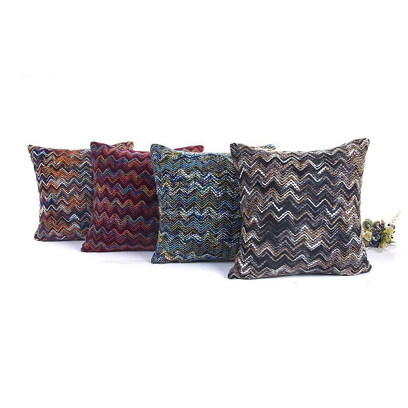 HKM-680147 Blended Wool Stripes Knitted Cushion Cover in Red, Black, Orange, and Blue - 45x45cm