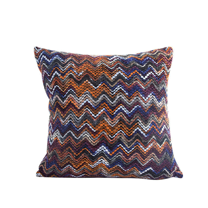 HKM-680147 Blended Wool Stripes Knitted Cushion Cover in Red, Black, Orange, and Blue - 45x45cm