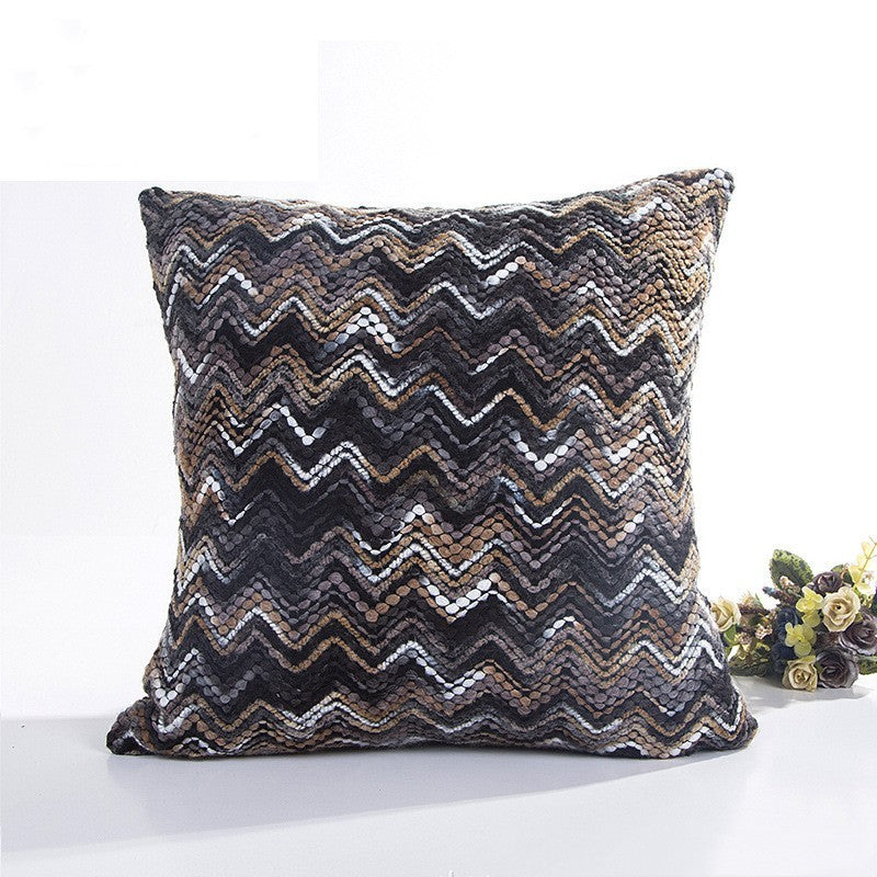 HKM-680147 Blended Wool Stripes Knitted Cushion Cover in Red, Black, Orange, and Blue - 45x45cm