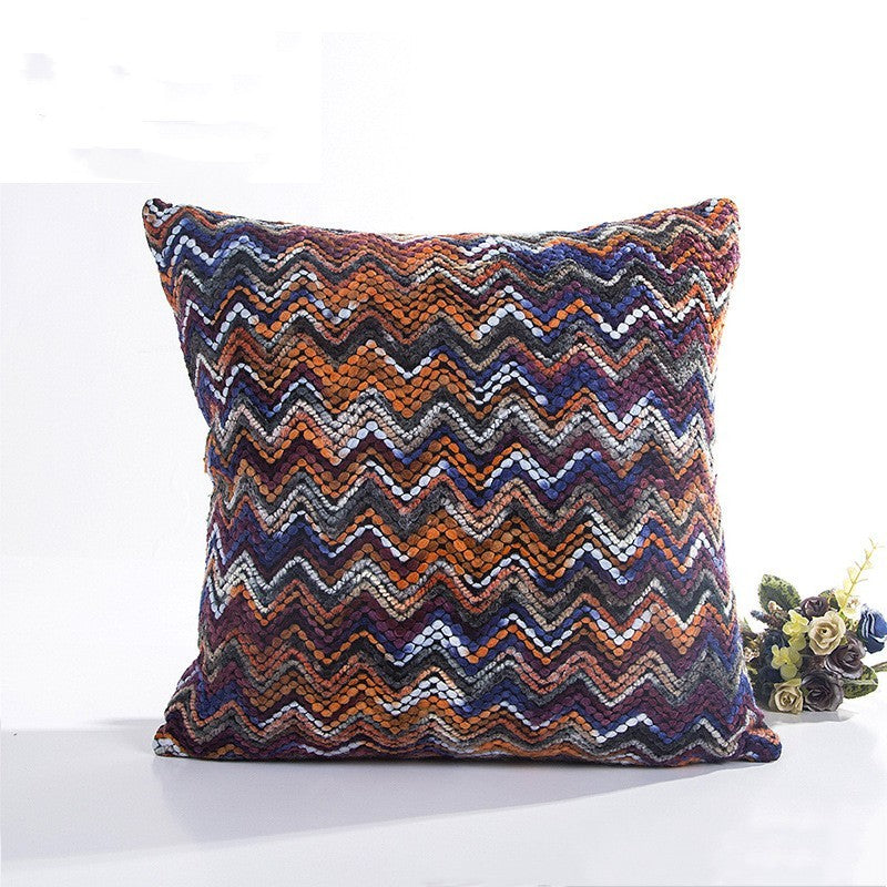 HKM-680147 Blended Wool Stripes Knitted Cushion Cover in Red, Black, Orange, and Blue - 45x45cm
