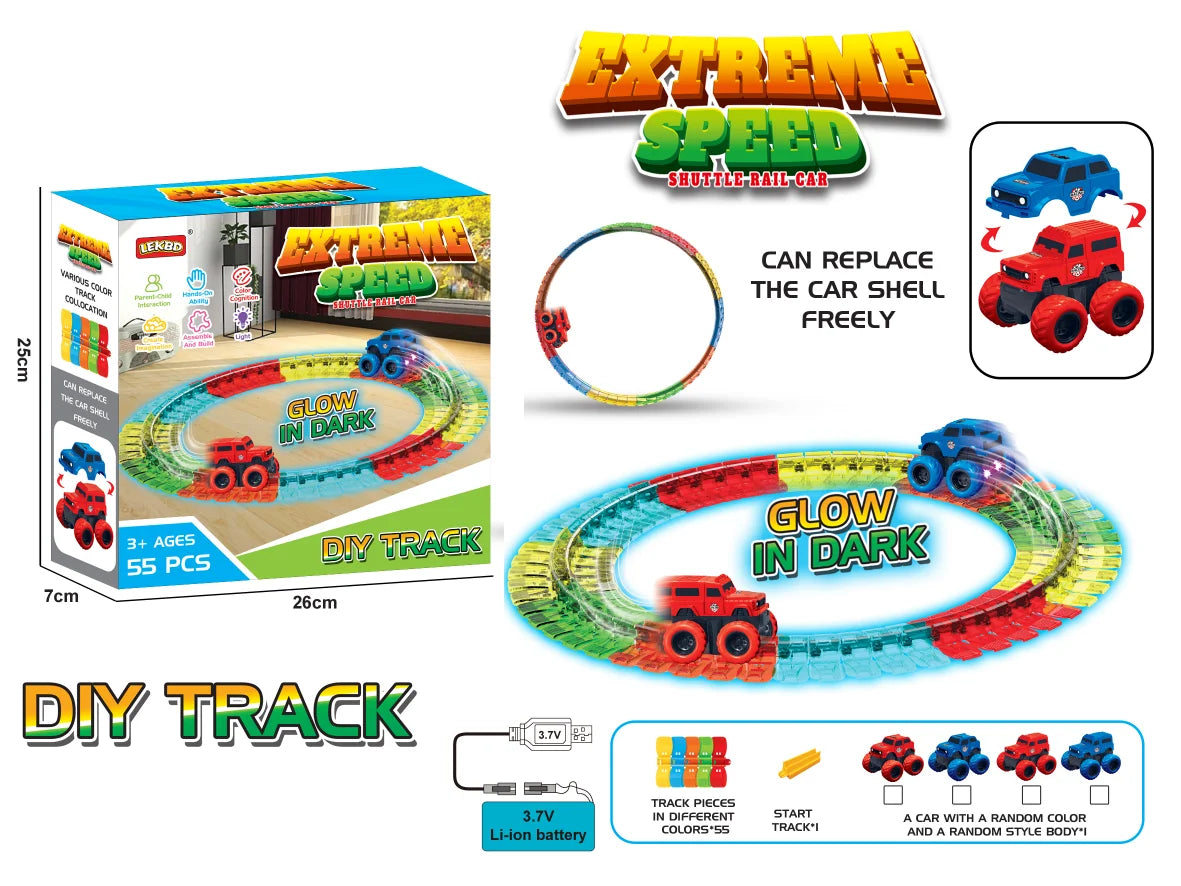 HKM-680275 DIY Anti-Gravity Slot Toy Car Assembly Kit with Gliding Rail Track for Kids 5-13 Years