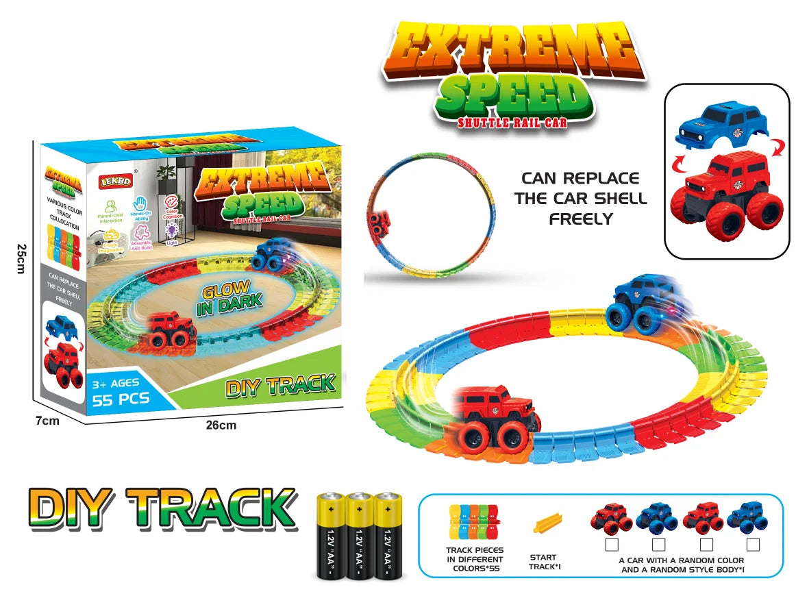 HKM-680275 DIY Anti-Gravity Slot Toy Car Assembly Kit with Gliding Rail Track for Kids 5-13 Years
