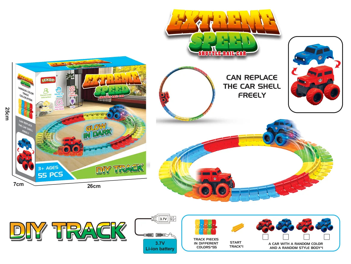 HKM-680275 DIY Anti-Gravity Slot Toy Car Assembly Kit with Gliding Rail Track for Kids 5-13 Years