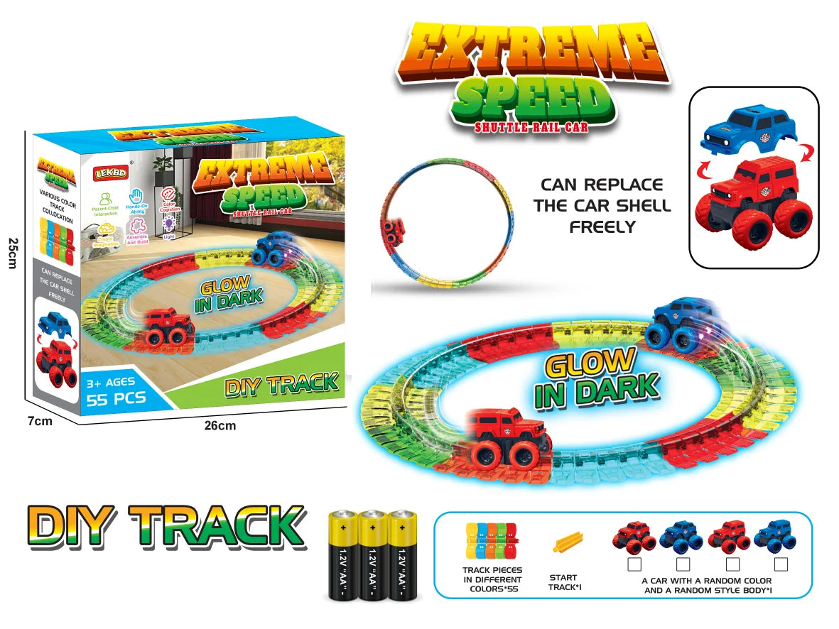 HKM-680275 DIY Anti-Gravity Slot Toy Car Assembly Kit with Gliding Rail Track for Kids 5-13 Years