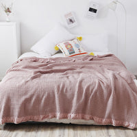HKM-680339 Waffle Towel Quilt Blanket - Soft Cotton Sofa Throw in Pink, Dark Pink, Grey, Beige