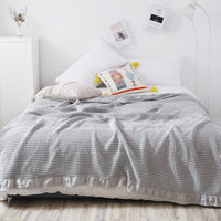 HKM-680339 Waffle Towel Quilt Blanket - Soft Cotton Sofa Throw in Pink, Dark Pink, Grey, Beige