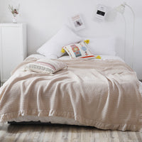 HKM-680339 Waffle Towel Quilt Blanket - Soft Cotton Sofa Throw in Pink, Dark Pink, Grey, Beige
