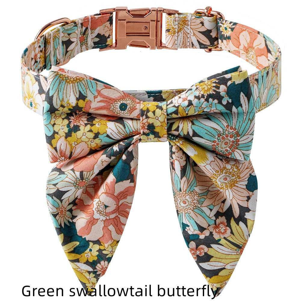 HKM-680723 Floral Cotton Dog Collar Rose Buckle