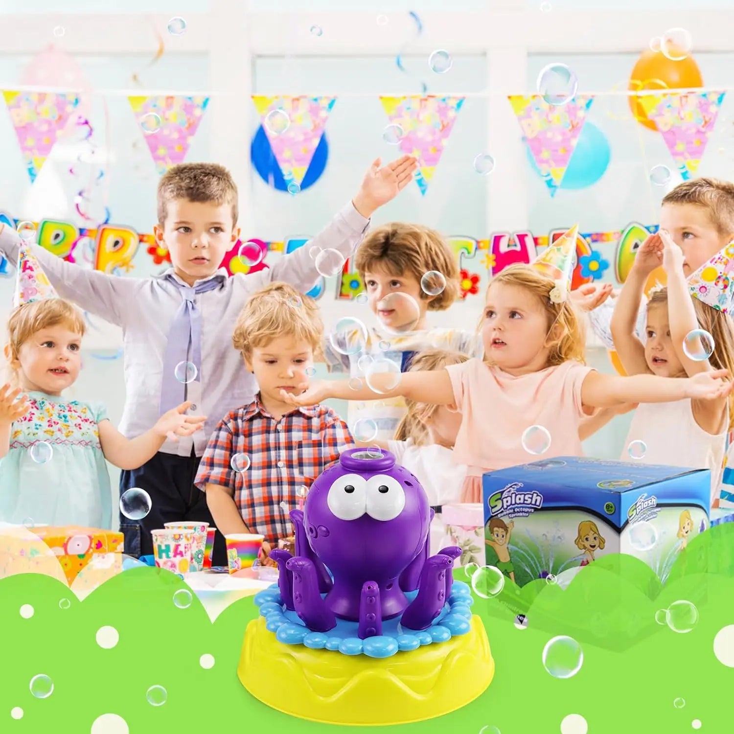 HKM-680851 Cartoon Octopus Water Spray Toy - 360-Degree Rotating Sprinkler for Outdoor Play