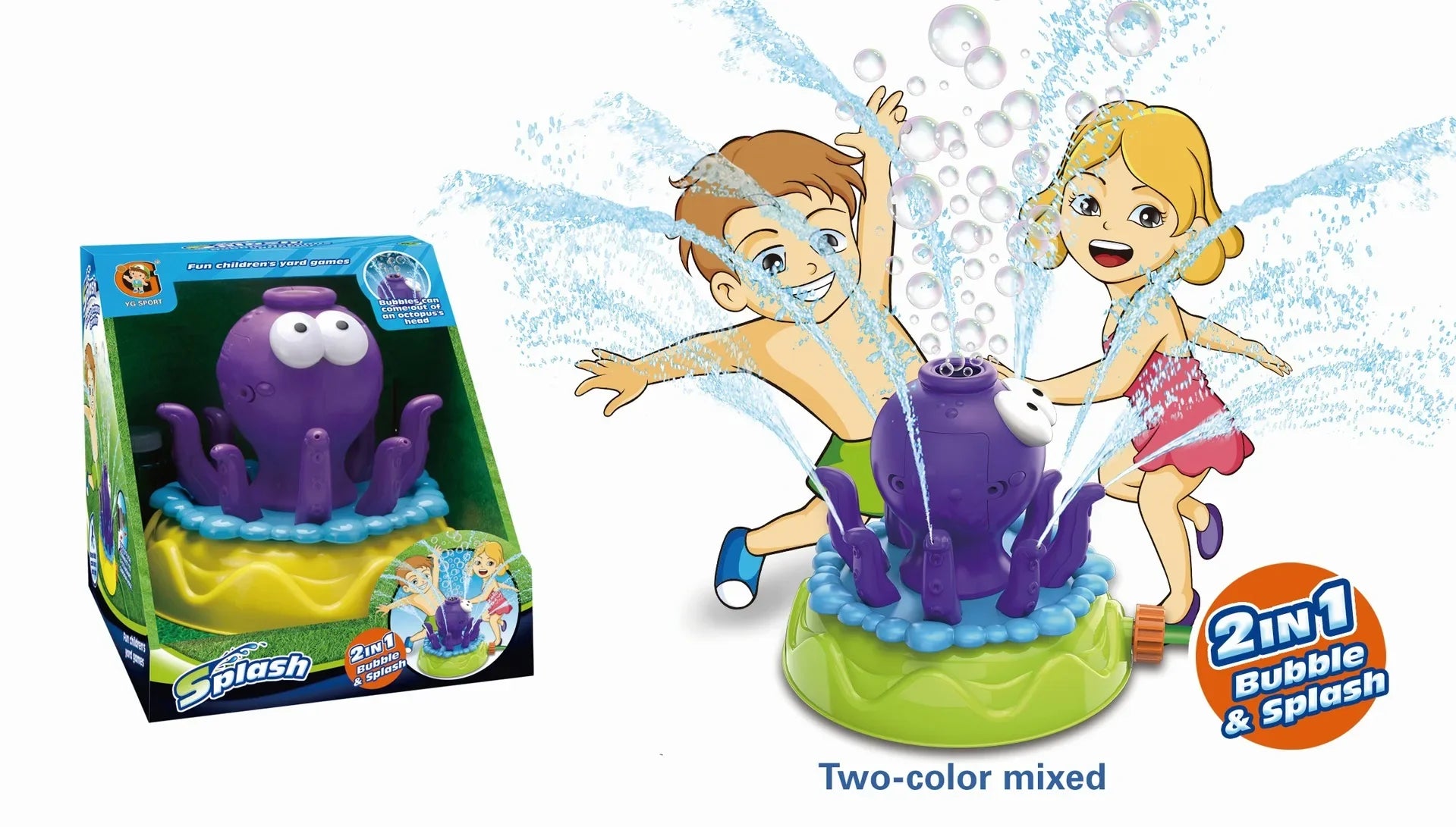 HKM-680851 Cartoon Octopus Water Spray Toy - 360-Degree Rotating Sprinkler for Outdoor Play