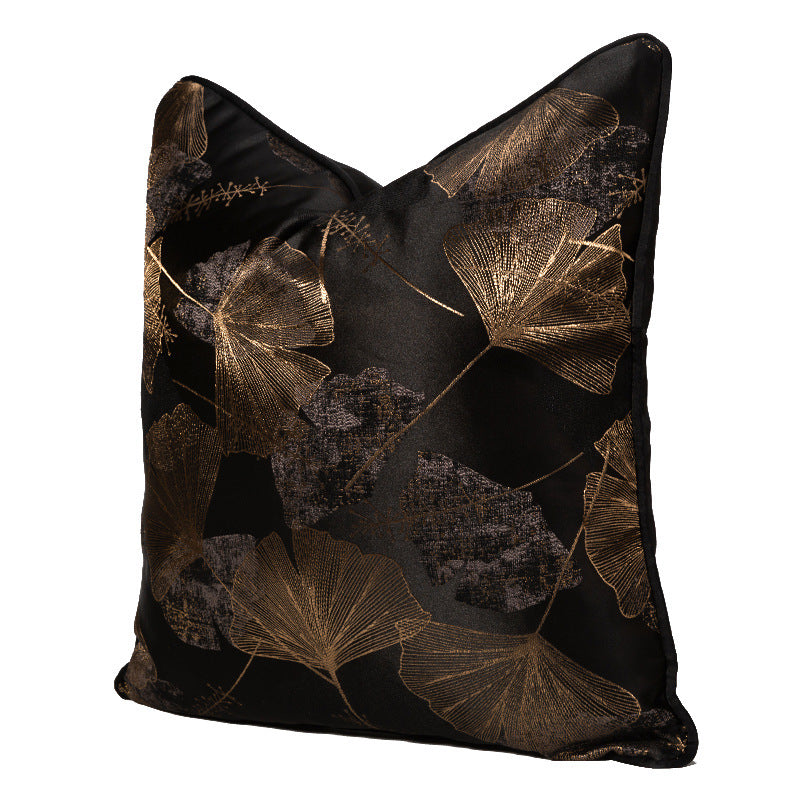 KTX-680851 Dark Black Ginkgo Leaf Jacquard Pillowcase - Modern Floral Cushion Cover for Living Room or Bedroom, 45x45cm