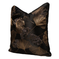 HKM-680851 Dark Black Ginkgo Leaf Jacquard Pillowcase - Modern Floral Cushion Cover for Living Room or Bedroom, 45x45cm