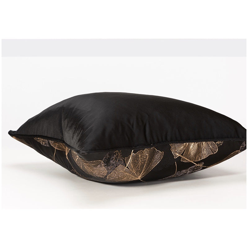 KTX-680851 Dark Black Ginkgo Leaf Jacquard Pillowcase - Modern Floral Cushion Cover for Living Room or Bedroom, 45x45cm