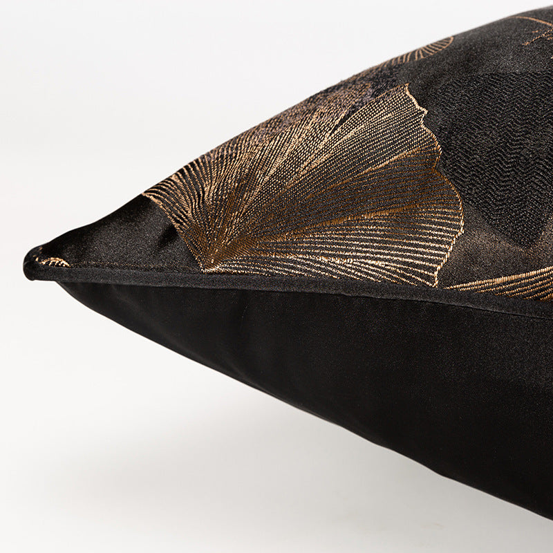 KTX-680851 Dark Black Ginkgo Leaf Jacquard Pillowcase - Modern Floral Cushion Cover for Living Room or Bedroom, 45x45cm