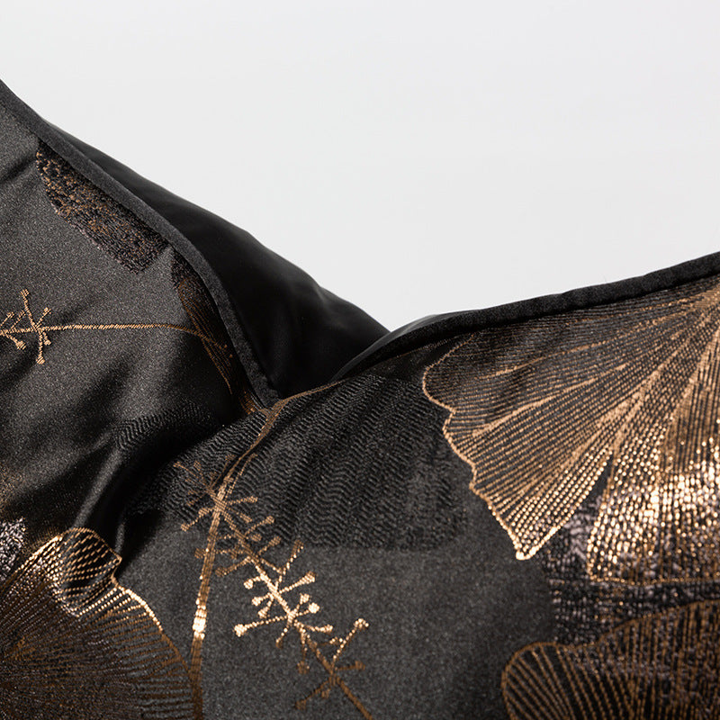 KTX-680851 Dark Black Ginkgo Leaf Jacquard Pillowcase - Modern Floral Cushion Cover for Living Room or Bedroom, 45x45cm