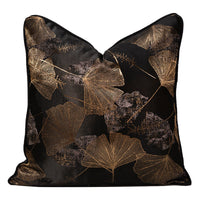 HKM-680851 Dark Black Ginkgo Leaf Jacquard Pillowcase - Modern Floral Cushion Cover for Living Room or Bedroom, 45x45cm