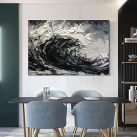 HKM-681107 Hand-Painted Black and White Abstract Oil Painting on Canvas for Modern Living Room Décor