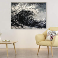 HKM-681107 Hand-Painted Black and White Abstract Oil Painting on Canvas for Modern Living Room Décor