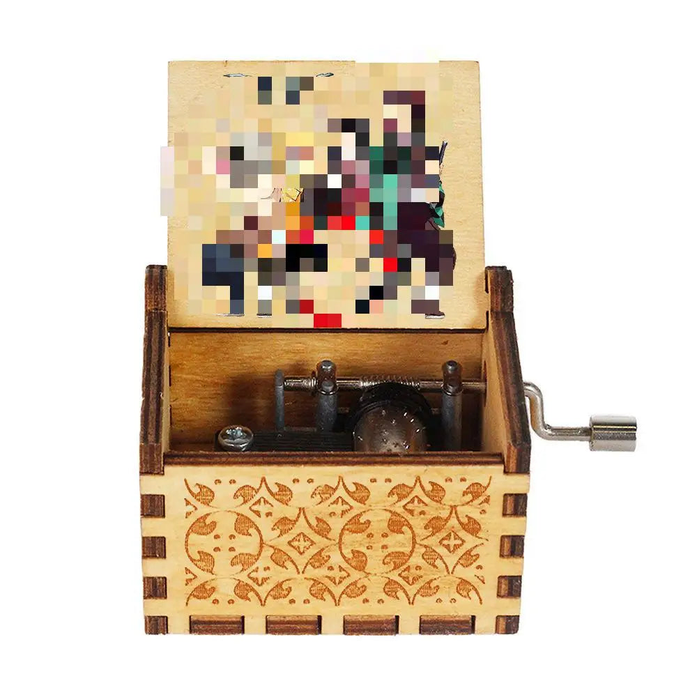 HKM-681171 Demon Slayer Hand Cranked Wooden Music Box - Unique Carved Design