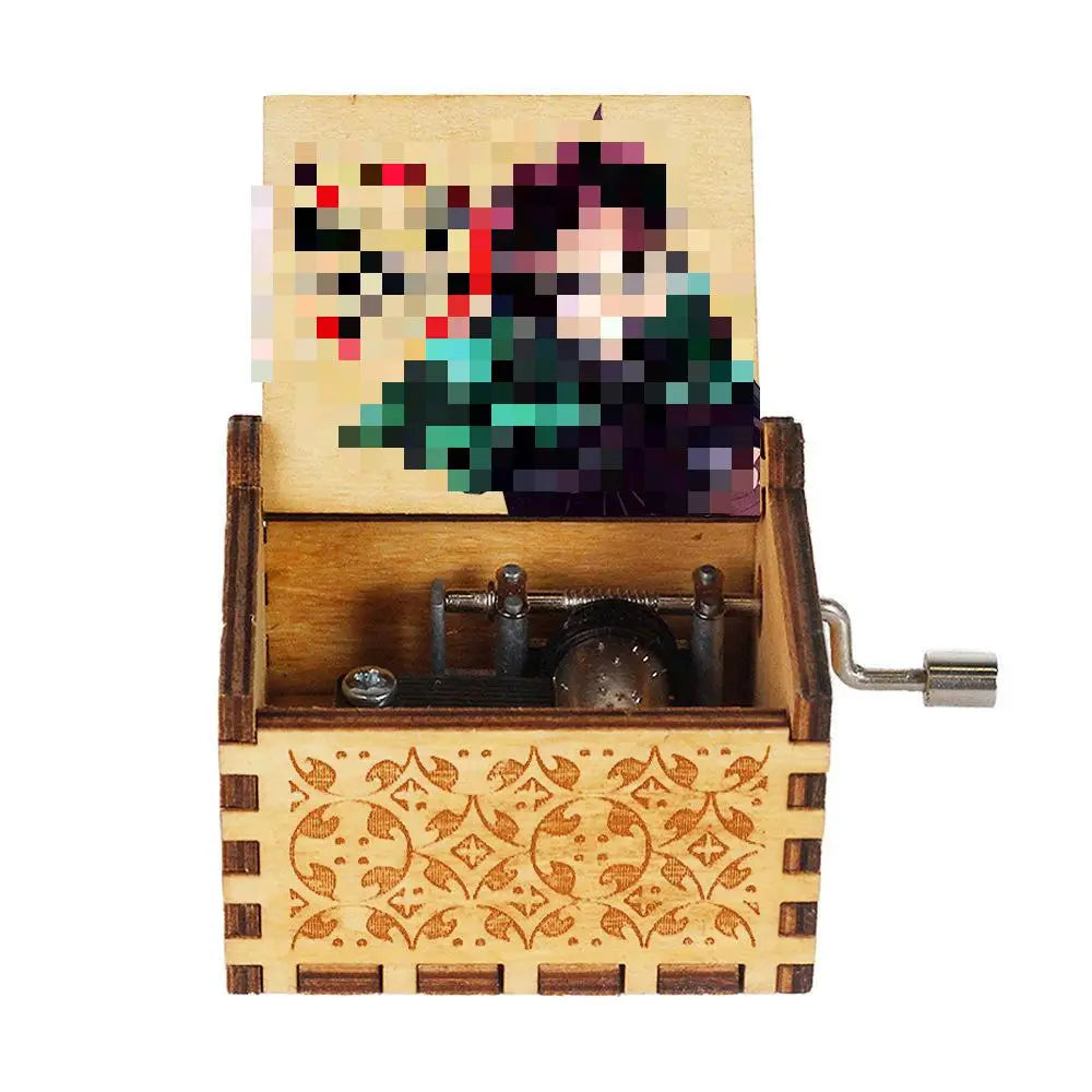 HKM-681171 Demon Slayer Hand Cranked Wooden Music Box - Unique Carved Design