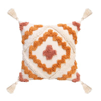 HKM-681235 Colorful Geometric Tufted Tassel Pillow Cover, 45x45CM Cotton Cushion Case in Brown and Blue