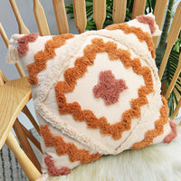 HKM-681235 Colorful Geometric Tufted Tassel Pillow Cover, 45x45CM Cotton Cushion Case in Brown and Blue