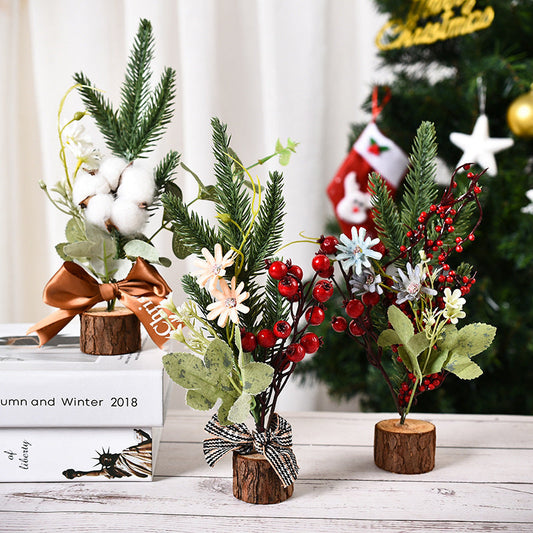 HKM-681299 Mini Christmas Tree Decoration - 25cm Wooden Photography Prop in Various Colors