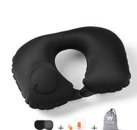 HKM-681619 Portable Inflatable U-Shaped Travel Pillow with Eye Mask and Earplugs