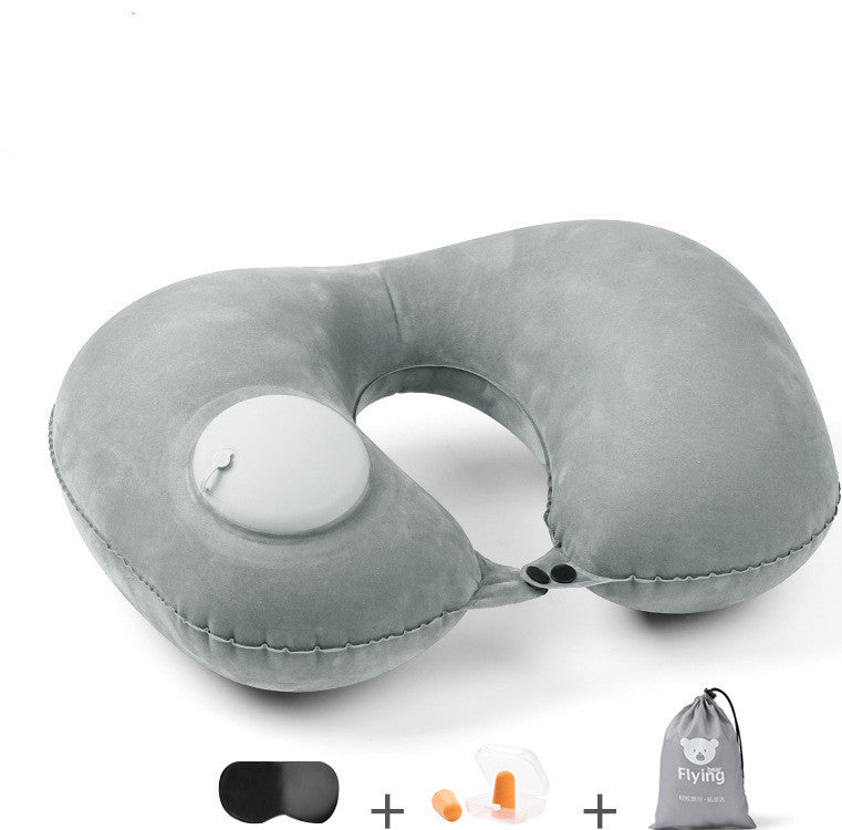 HKM-681619 Portable Inflatable U-Shaped Travel Pillow with Eye Mask and Earplugs