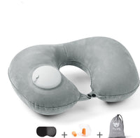 HKM-681619 Portable Inflatable U-Shaped Travel Pillow with Eye Mask and Earplugs