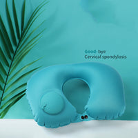 HKM-681619 Portable Inflatable U-Shaped Travel Pillow with Eye Mask and Earplugs