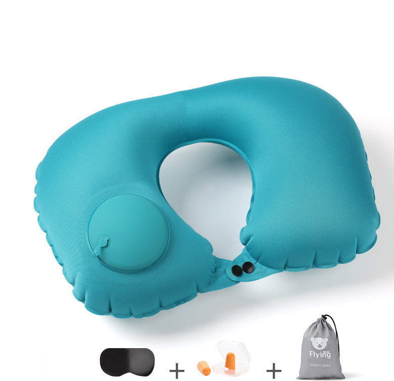 HKM-681619 Portable Inflatable U-Shaped Travel Pillow with Eye Mask and Earplugs
