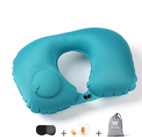 HKM-681619 Portable Inflatable U-Shaped Travel Pillow with Eye Mask and Earplugs