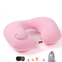 HKM-681619 Portable Inflatable U-Shaped Travel Pillow with Eye Mask and Earplugs