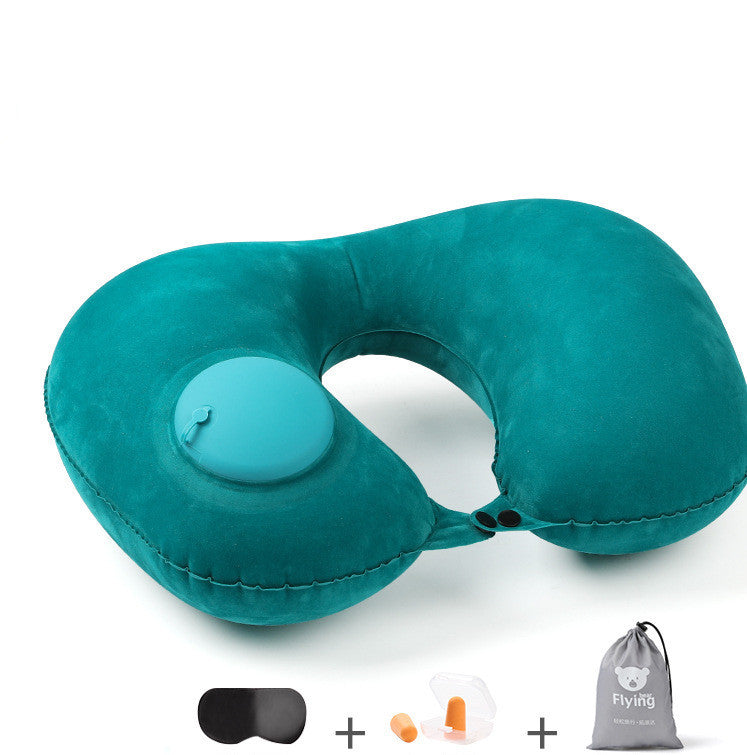 HKM-681619 Portable Inflatable U-Shaped Travel Pillow with Eye Mask and Earplugs